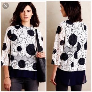 Anthropology lace polka dot top